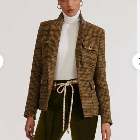 Veronica Beard Hamlin Brown, Tan, and Green Plaid Wool Blazer. Size Women's 8 - Picture 1 of 16